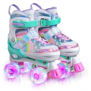 Nemone Adjustable Glitter Roller Skates Pastel Pink Blue Kids Size S